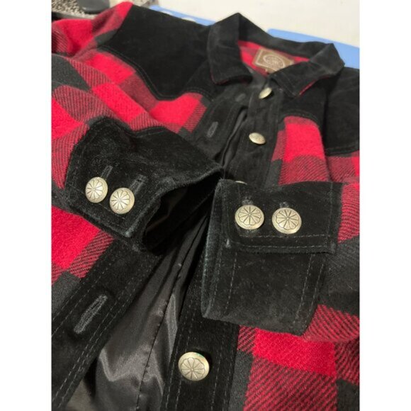 DOUBLE D RANCH Plaid Women Crop Wool Blend Jacket Red/Black size Medium - Picture 6 of 11